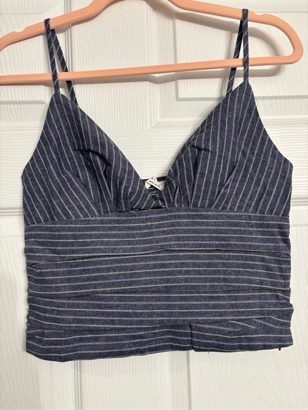 Final Touch Navy Blue Striped Crop Top
